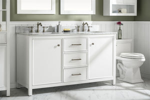 60 White Finish Double Sink Vanity Cabinet With Carrara White Top