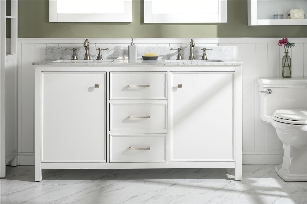 60 White Finish Double Sink Vanity Cabinet With Carrara White Top