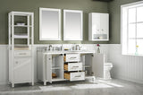 60 White Finish Double Sink Vanity Cabinet With Carrara White Top