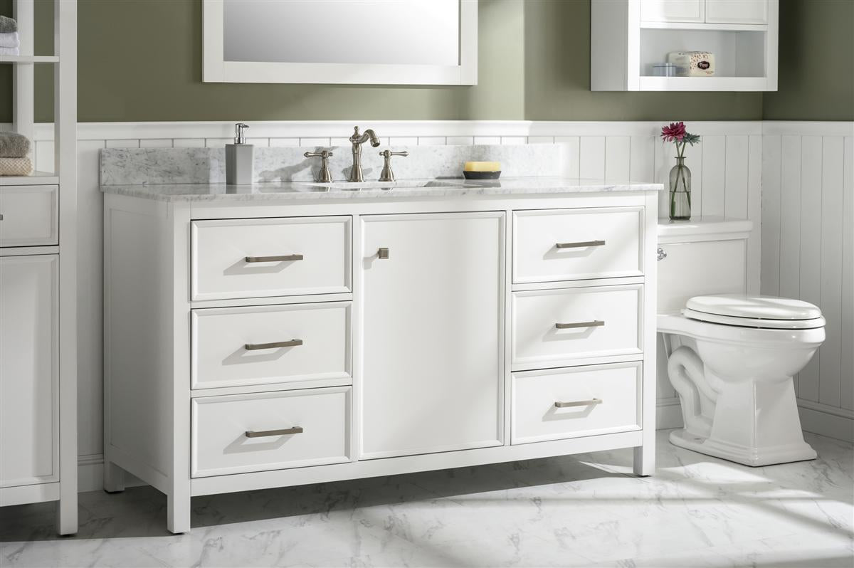 60 White Finish Single Sink Vanity Cabinet With Carrara White Top