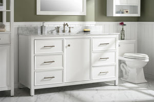60 White Finish Single Sink Vanity Cabinet With Carrara White Top