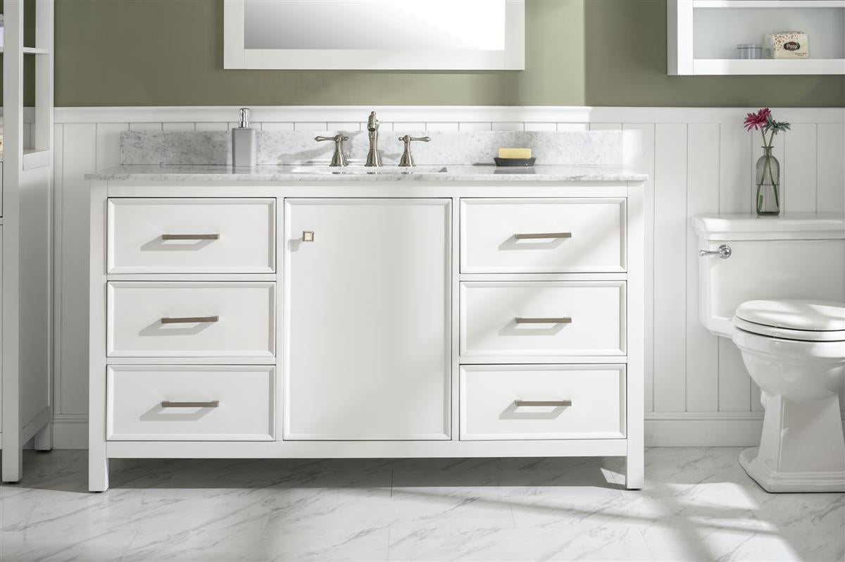 60 White Finish Single Sink Vanity Cabinet With Carrara White Top