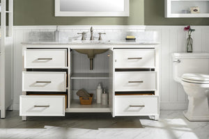 60 White Finish Single Sink Vanity Cabinet With Carrara White Top