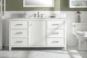 60 White Finish Single Sink Vanity Cabinet With Carrara White Top