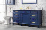 60 Blue Finish Single Sink Vanity Cabinet With Carrara White Top