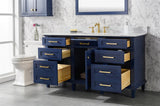 60 Blue Finish Single Sink Vanity Cabinet With Carrara White Top
