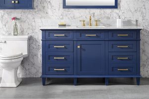60 Blue Finish Single Sink Vanity Cabinet With Carrara White Top