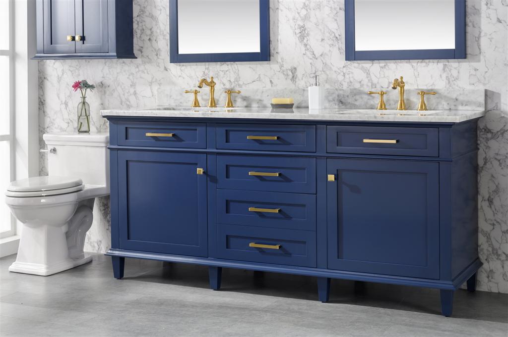 72 Blue Double Single Sink Vanity Cabinet With Carrara White Top