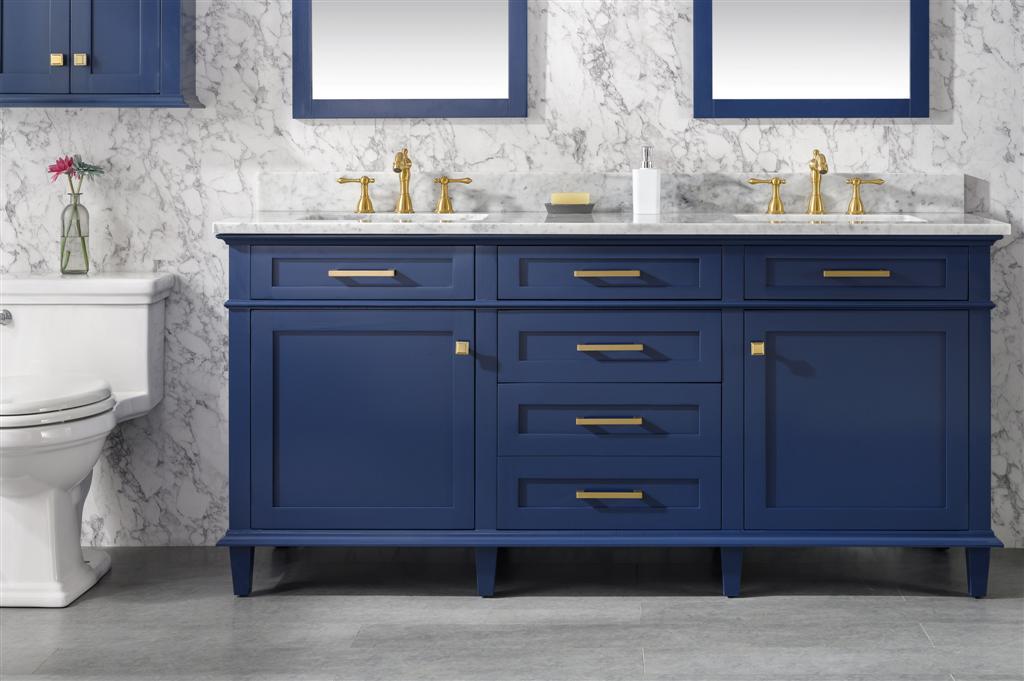 72 Blue Double Single Sink Vanity Cabinet With Carrara White Top