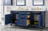 72 Blue Double Single Sink Vanity Cabinet With Carrara White Top