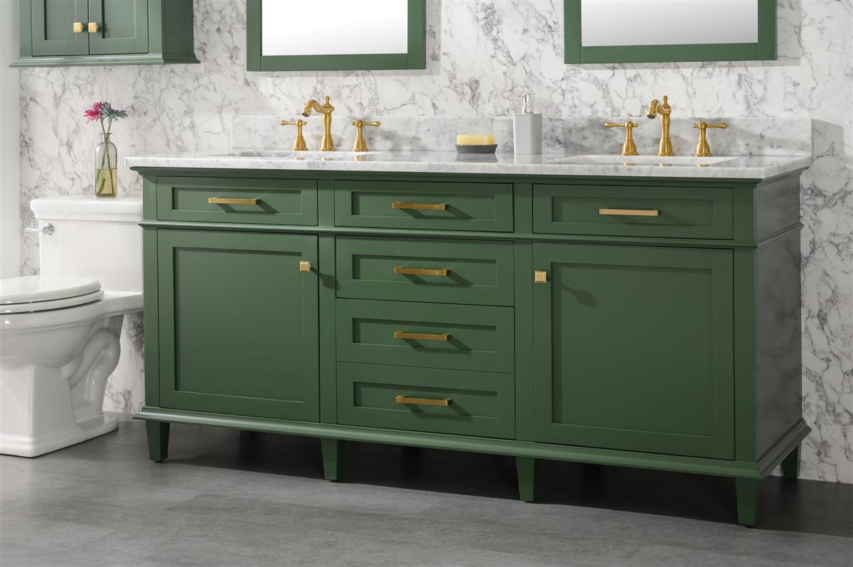 72 Vogue Green Double Single Sink Vanity Cabinet With Carrara White Top