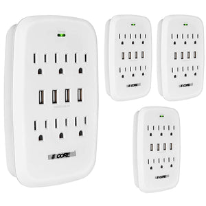 5 Core 4 Pieces 6 Outlet Extender 900J Surge Protector With 4 Usb Charger Port Wall Adapter Wms 6S 4Usb 4Pcs