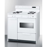 36 Wide Gas Range In White With Open Burners, Storage Compartment, Oven Window, High Backguard, And Spark Ignition