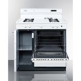 36 Wide Gas Range In White With Open Burners, Storage Compartment, Oven Window, High Backguard, And Spark Ignition