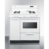 36 Wide Gas Range In White With Open Burners, Storage Compartment, Oven Window, High Backguard, And Spark Ignition