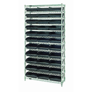Bin Wire Shelving System, 36W X 24D X 74H Overall Size, 800 Lb. Capacity Per Shelf, Includes: (12) Wire Shelves, (4) Posts, And