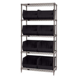 Bin Wire Shelving System, 42L X 18W X 74H, 800 Lbs Capacity Per Shelf, Includes: (5) Shelves And (8) Qus270 Black Bins, Chrome P