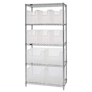 Bin Wire Shelving System, 36W X 18D X 74H, 800 Lbs Load Capacity Per Shelf, Includes: (5) Shelves And (6) Qgh600 And (4) Qgh800