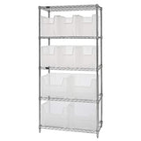 Bin Wire Shelving System, 36W X 18D X 74H, 800 Lbs Load Capacity Per Shelf, Includes: (5) Shelves And (6) Qgh600 And (4) Qgh800
