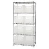 Bin Wire Shelving System, 36W X 18D X 74H, 800 Lbs Load Capacity Per Shelf, Includes: (5) Shelves And (8) Qgh800 Clear Bins, Chr