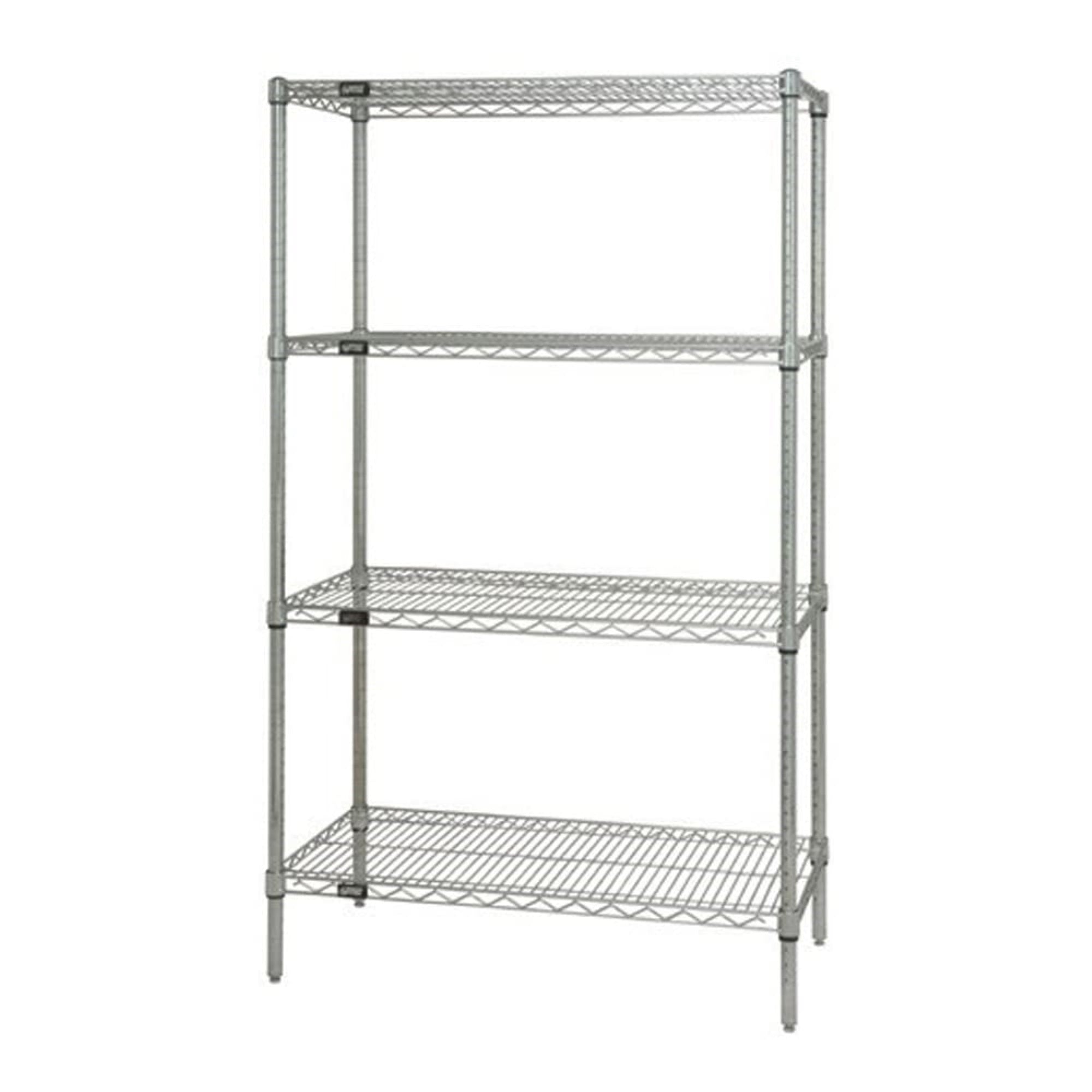 Wire Shelving Starter Kit, 30W X 14D X 54H, 600 - 800 Lb. Capacity, Includes (4) Wire Shelves And (4) Posts, Chrome Plated Finis