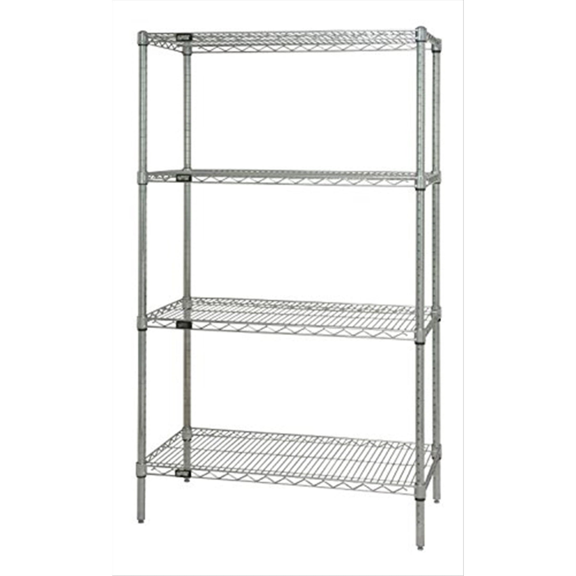 Wire Shelving Starter Kit, 42W X 18D X 54H, 600 - 800 Lb. Capacity, Includes (4) Wire Shelves And (4) Posts, Chrome Plated Finis