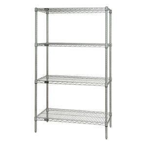 Wire Shelving Starter Kit, 72W X 24D X 54H, 600 - 800 Lb. Capacity, Includes (4) Wire Shelves And (4) Posts, Chrome Plated Finis