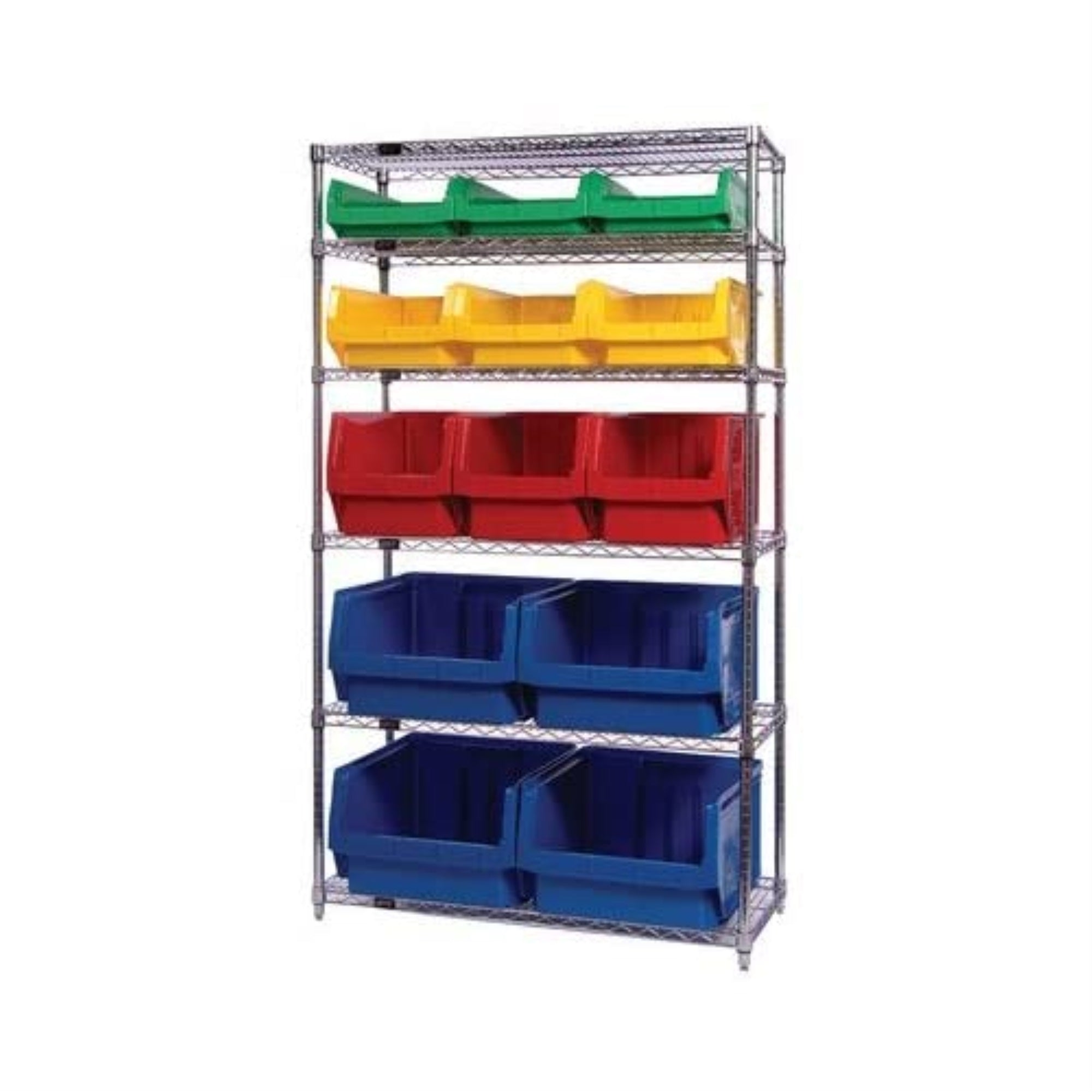 Bin Wire Shelving System, 42W X 18D X 74H, 800 Lbs Load Capacity Per Shelf, Includes: (6) Shelves, (4) Qms543, (3) Qms533, (3) Q