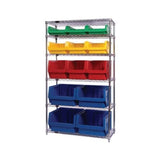 Bin Wire Shelving System, 42W X 18D X 74H, 800 Lbs Load Capacity Per Shelf, Includes: (6) Shelves, (4) Qms543, (3) Qms533, (3) Q