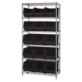 Bin Wire Shelving System, 36L X 18D X 74H, 800 Lbs Load Capacity Per Shelf, Includes: (6) Shelves And (15) Qus260 Black Containe