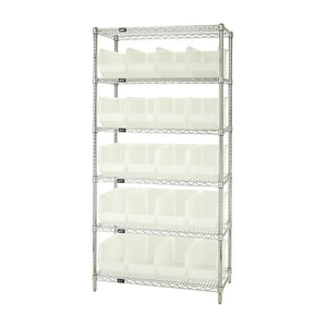 Bin Wire Shelving System, 36L X 18D X 74H, 800 Lbs Load Capacity Per Shelf, Includes: (6) Shelves And (20) Qus265 Clear Containe