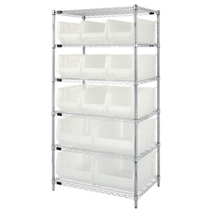 Bin Wire Shelving System, 36W X 24D X 74H Overall Size, 800 Lb. Capacity Per Shelf, Includes: (6) Wire Shelves, (4) Posts, (9) Q