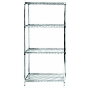Wire Shelving Starter Kit, 72W X 21D X 63H, 600 - 800 Lb. Capacity, Includes (4) Wire Shelves And (4) Posts, Chrome Plated Finis