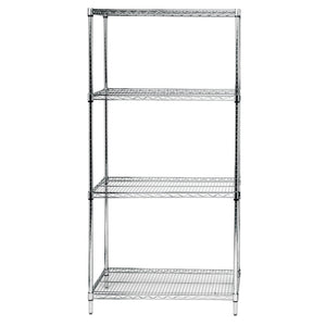 Wire Shelving Starter Kit, 36W X 24D X 63H, 600 - 800 Lb. Capacity, Includes (4) Wire Shelves And (4) Posts, 304 Stainless Steel
