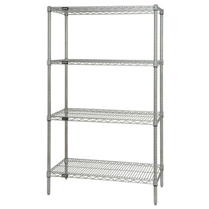 Wire Shelving Starter Kit, 48W X 24D X 63H, 600 - 800 Lb. Capacity, Includes (4) Wire Shelves And (4) Posts, Chrome Plated Finis