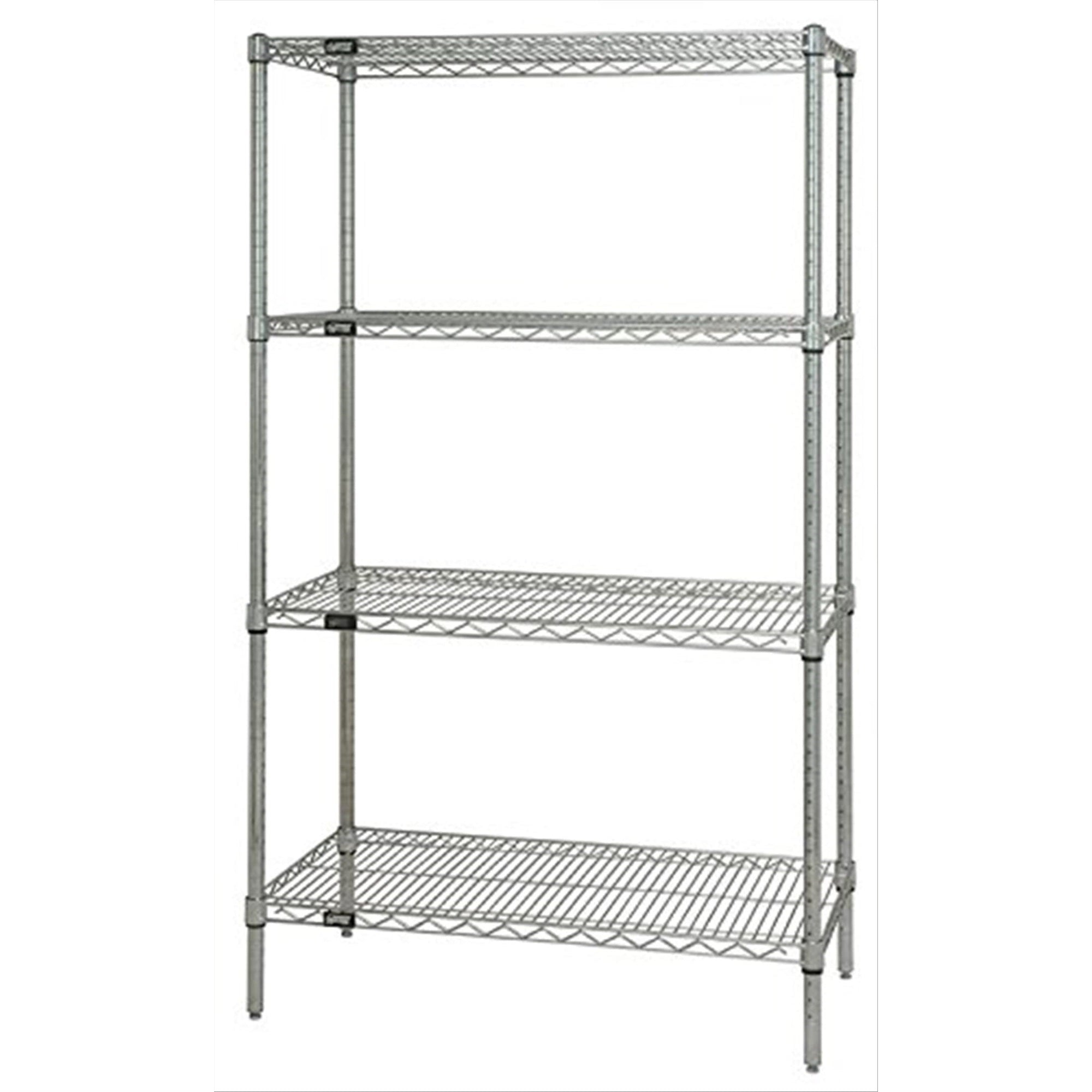 Wire Shelving Starter Kit, 60W X 24D X 63H, 600 - 800 Lb. Capacity, Includes (4) Wire Shelves And (4) Posts, Chrome Plated Finis