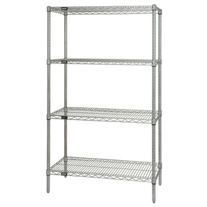 Wire Shelving Starter Kit, 72W X 24D X 63H, 600 - 800 Lb. Capacity, Includes (4) Wire Shelves And (4) Posts, Chrome Plated Finis