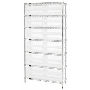 Bin Wire Shelving System, 36W X 12D X 74H Overall Size, 800 Lb. Capacity Per Shelf, Includes: (7) Wire Shelves, (4) Posts, And (
