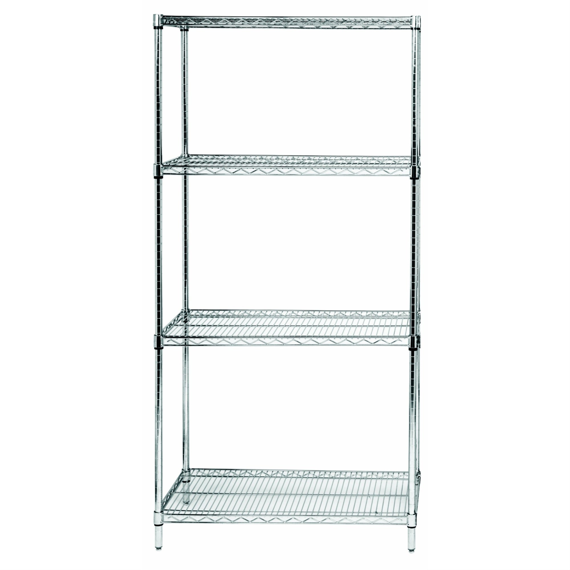 Wire Shelving Starter Kit, 42W X 12D X 74H, 600 - 800 Lb. Capacity, Includes (4) Wire Shelves And (4) Posts, Chrome Plated Finis