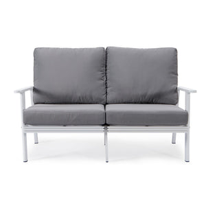 Leisuremod Walbrooke Modern Outdoor Patio Loveseat With White Aluminum Frame And Removable Cushions For Patio And Backyard Garde