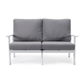 Leisuremod Walbrooke Modern Outdoor Patio Loveseat With White Aluminum Frame And Removable Cushions For Patio And Backyard Garde