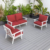 Leisuremod Walbrooke Modern 3-Piece Outdoor Patio Set With White Aluminum Frame And Removable Cushions Loveseat And Armchairs Fo