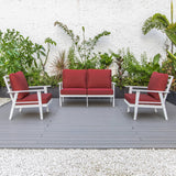 Leisuremod Walbrooke Modern 3-Piece Outdoor Patio Set With White Aluminum Frame And Removable Cushions Loveseat And Armchairs Fo