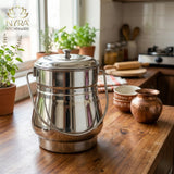 Stainless Steel Milk Pot/Container with lid | Flat Bottom dolchi for Milk - small
