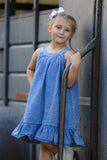 Girls Denim Ruffle Trim A-Line Dress