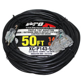 50 Ft. 120 Vac Nema 15 Extension Power Cord 14 Awg - 3 Tap Female Outlets