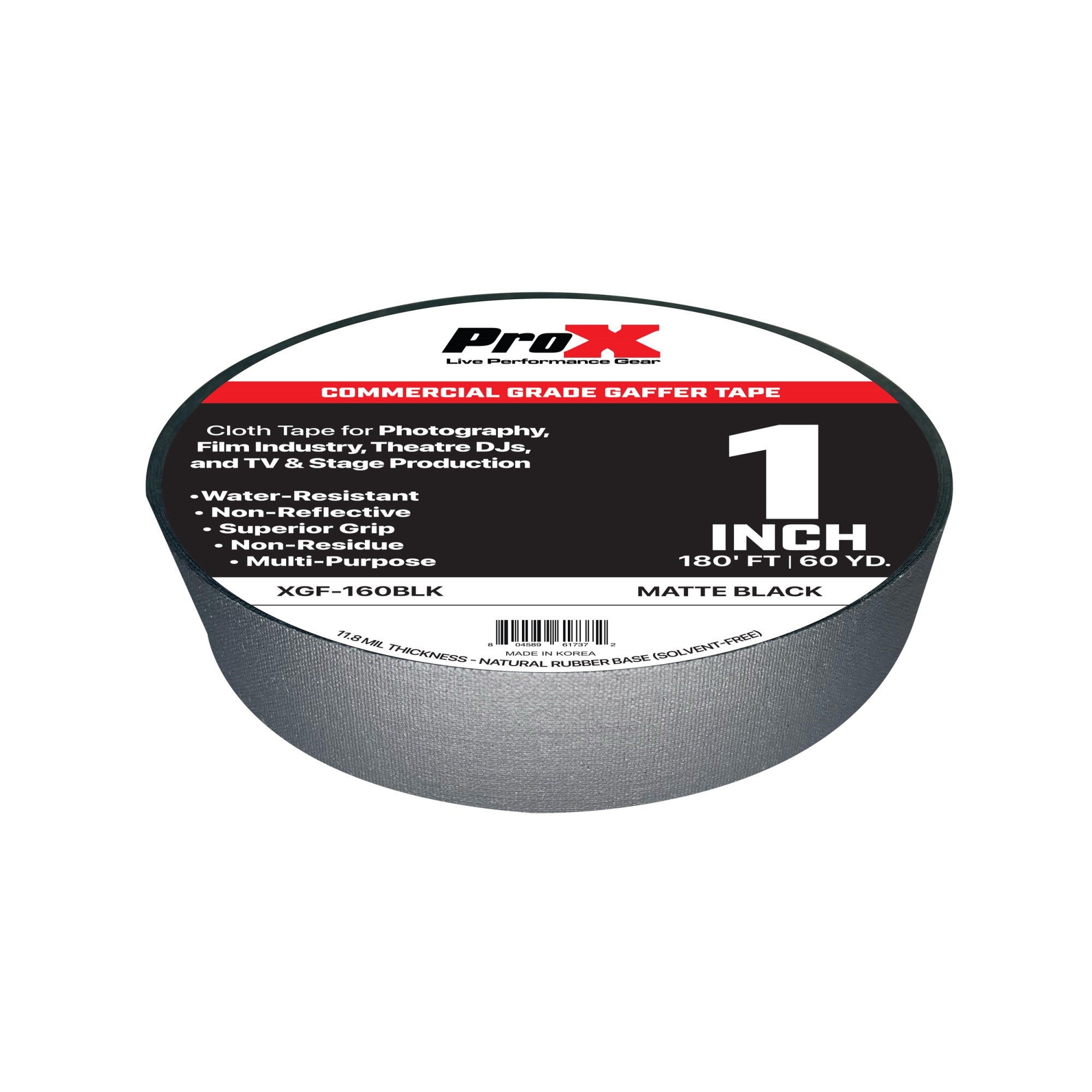 1 Inch 180Ft 60Yd Matte Black Commercial Grade Gaffer Tape Pros Choice Non-Residue