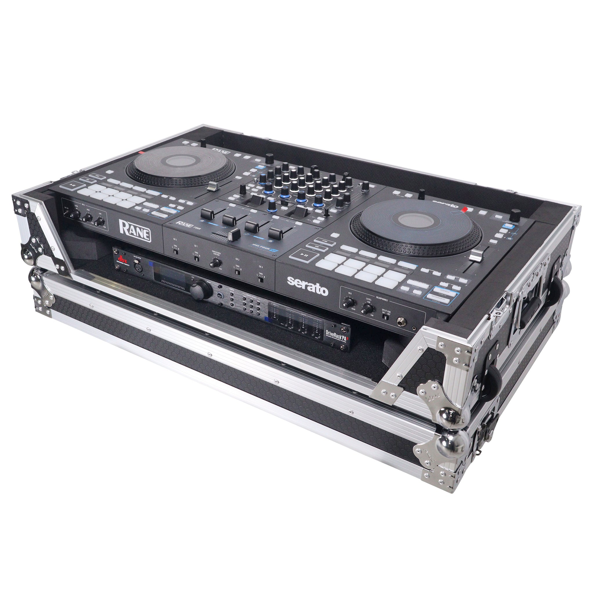 Ata Flight Style Road Case For Rane Four Dj Controller With 1U Rack Space And Wheels
