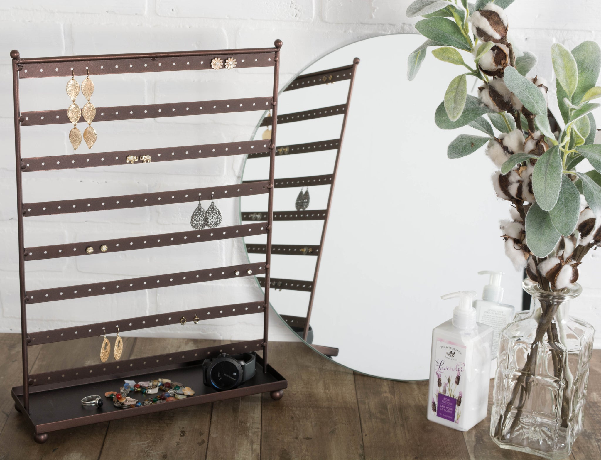 Dii Earring Stand With Tray Bronze