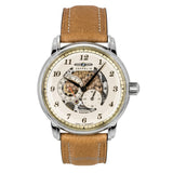 Zeppelin CaptainS Line Leather Strap Beige Skeleton Dial Automatic 86585 MenS Watch